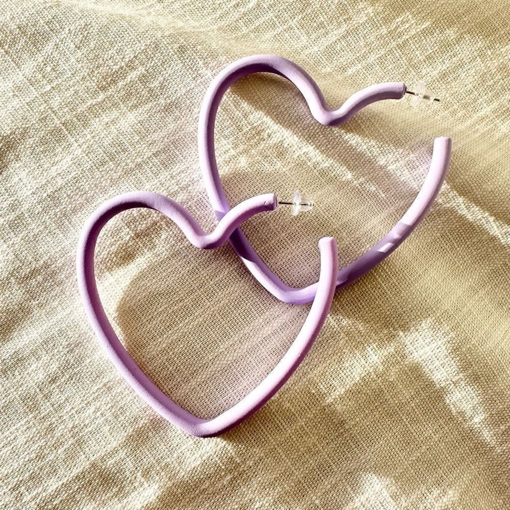 Light purple pastel heart shaped hoop earrings